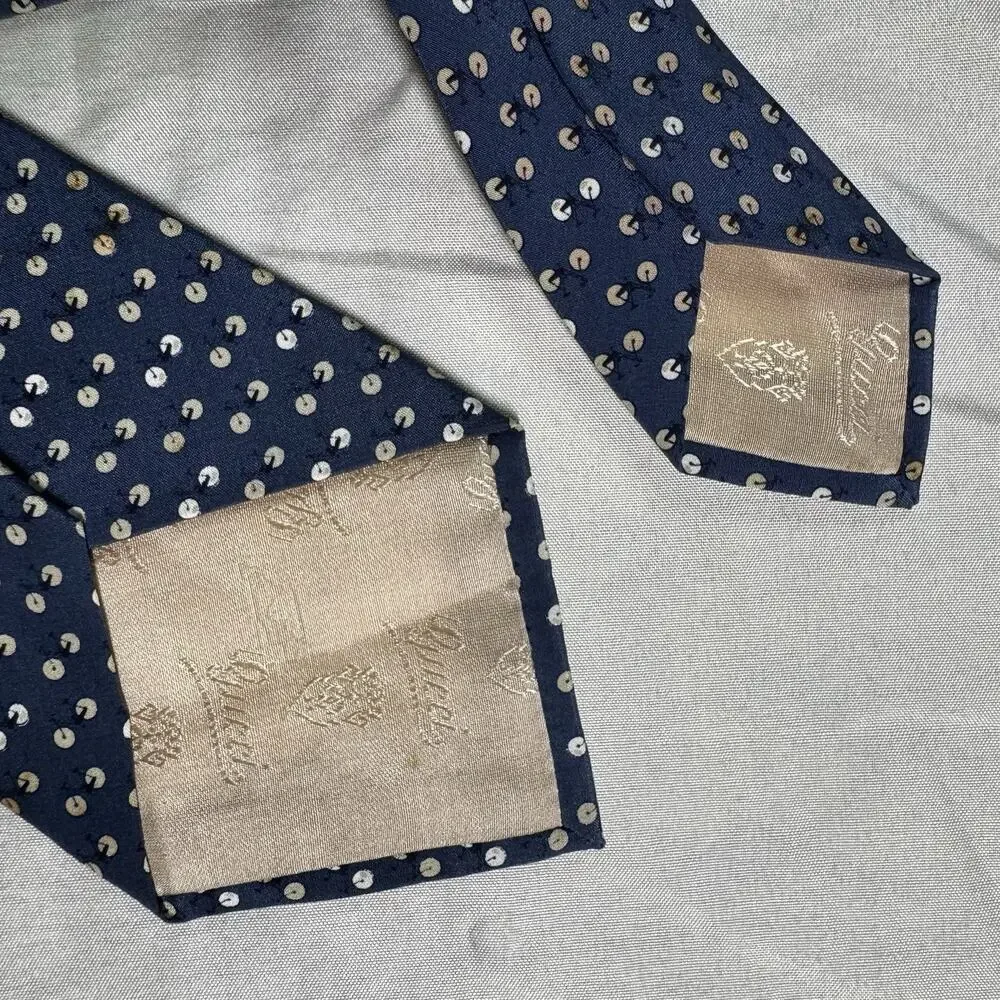 Gucci Tie Vintage Navy Blue With Cream Accents Tiny Bicycle Pattern Silk *damage